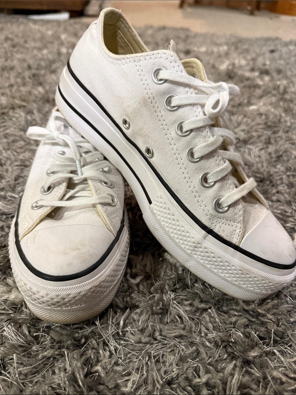 Converse White Low-Top Canvas Sneakers with Black Stripe